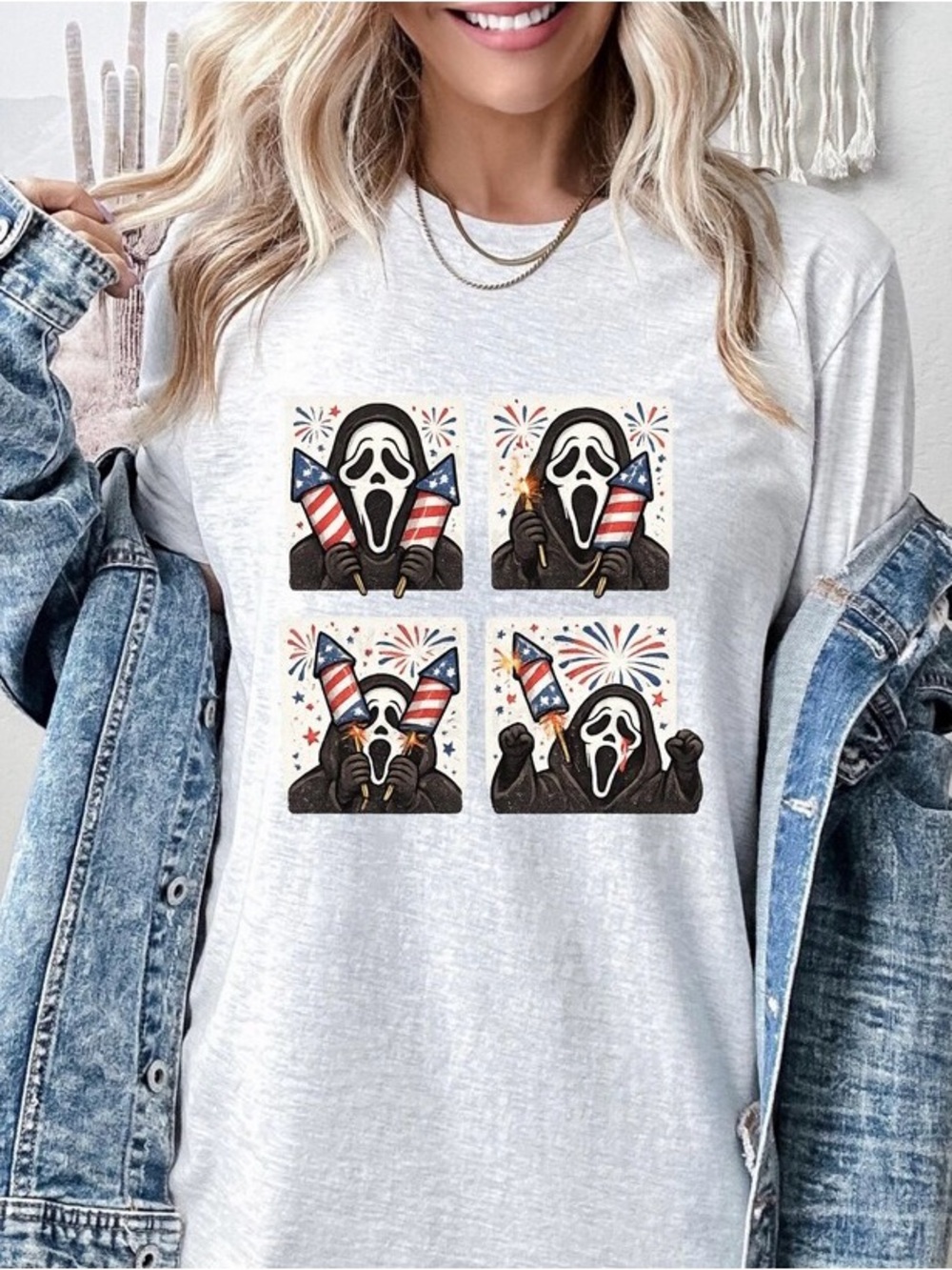 Patriotic Scream Mask Custom Tee - Fireworks
